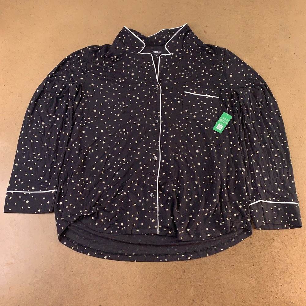 Gap Body Women's Size XL Black Star Printed Long Sleeve‎ Modal Pajama Shirt NWT